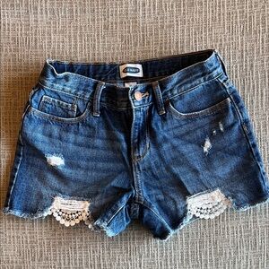 Old Navy Girls Distressed Blue Jean Shorts with Lace Trim